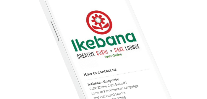 A phone screen displaying the ikebana creative sushi online ordering app.